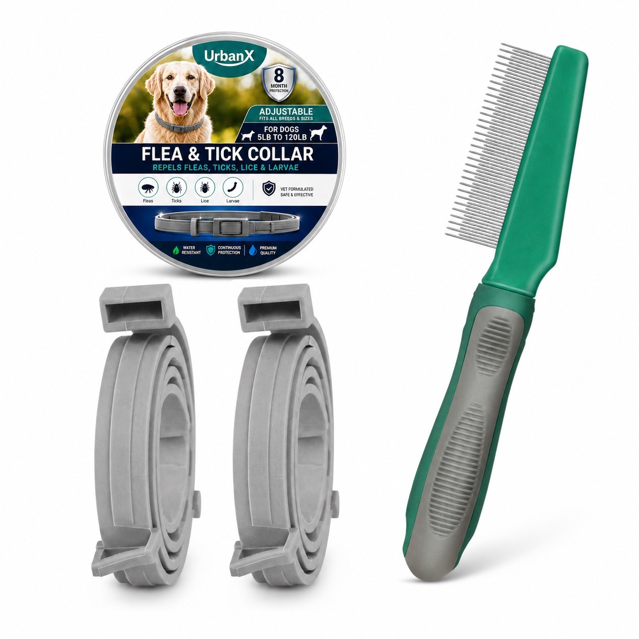 2-Pack Dog Flea & Tick Collar with Comb Waterproof 8 Months Protection