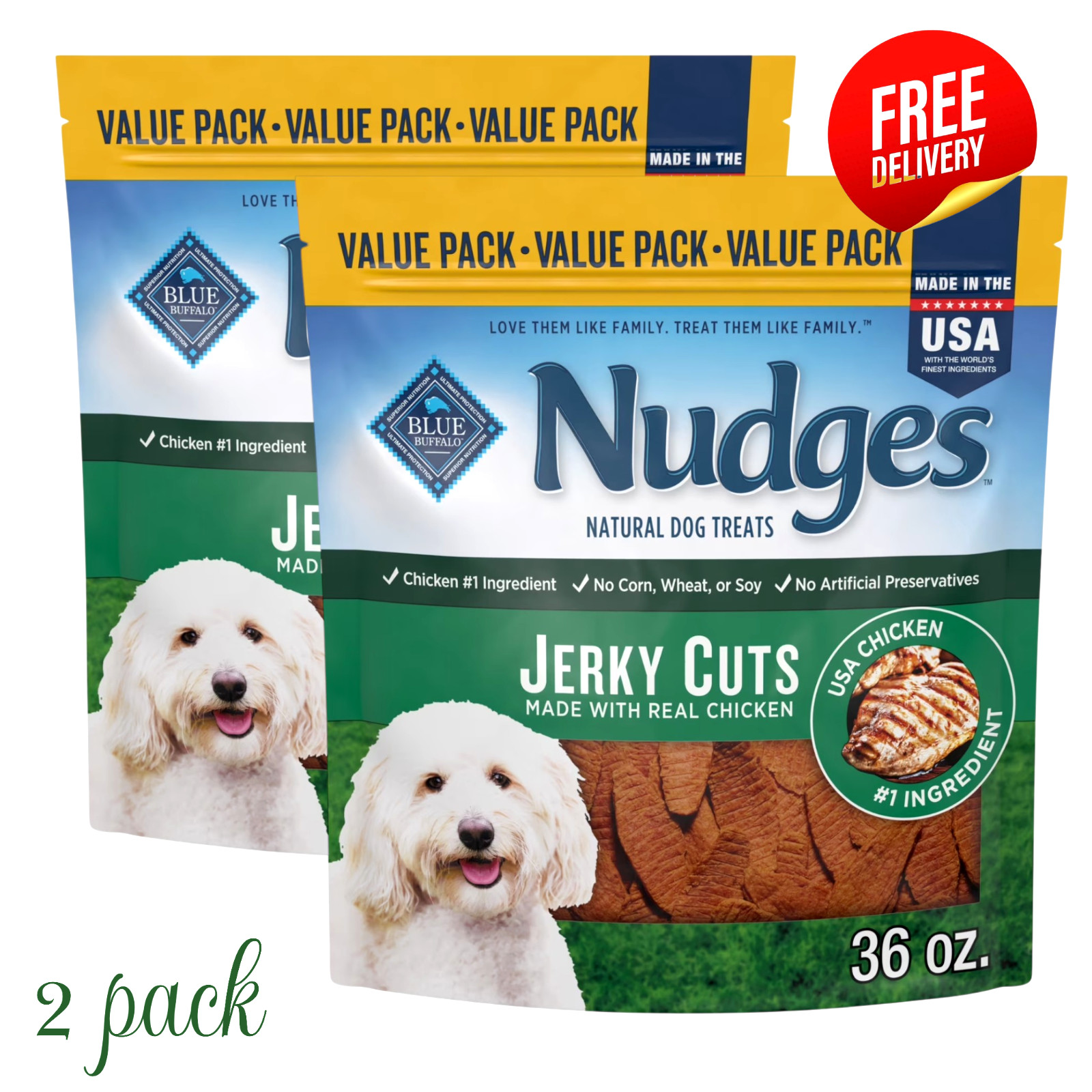 Blue Buffalo Nudges Jerky Cuts Chicken Dog Treats 36 oz 2 Pack Natural