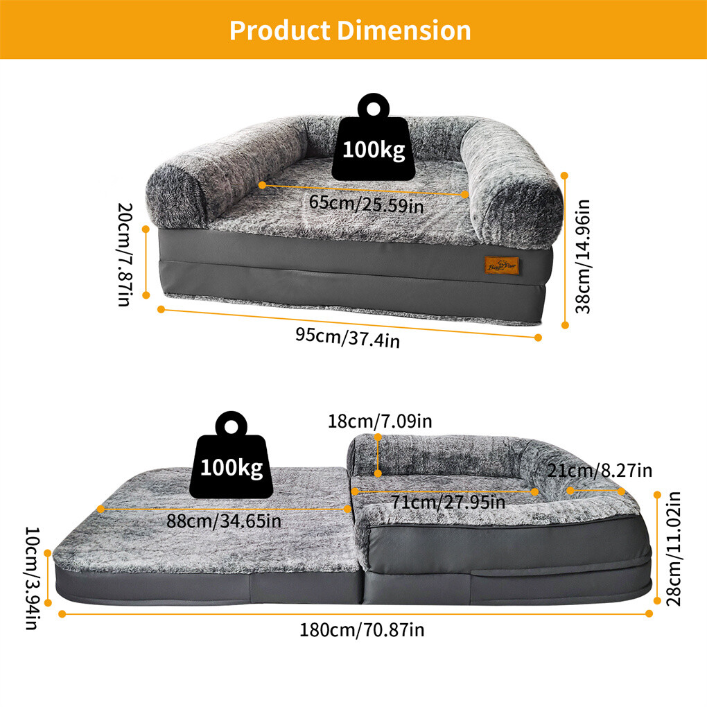 180cm XXXL Foldable Human Dog Bed Orthopedic Dog Sofa Bed with Blostered Pillow
