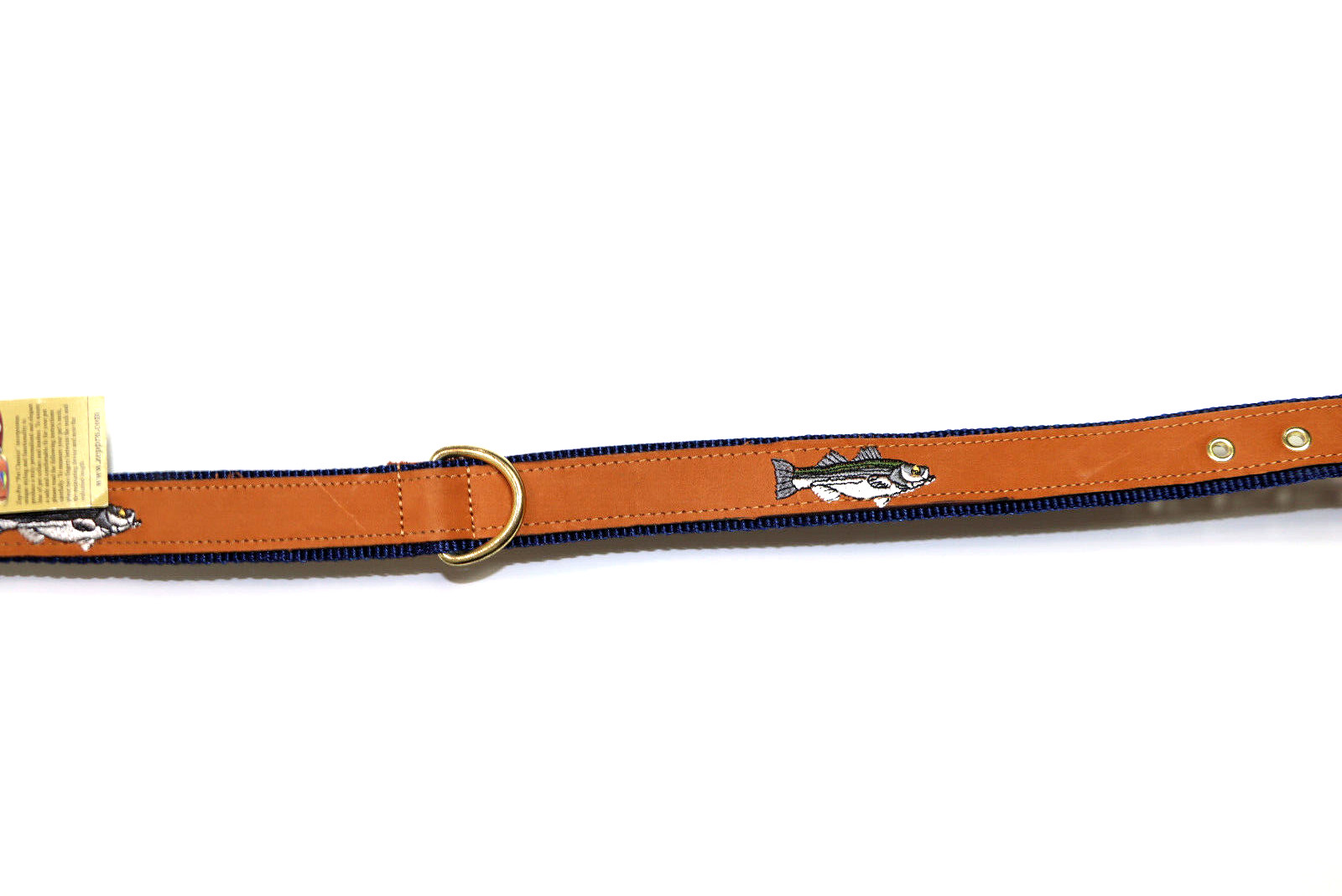 ZEP-PRO Brown Leather Blue Trim Fish Dog Collar 1-1/4″ Thick 26-1/2″ Long USA