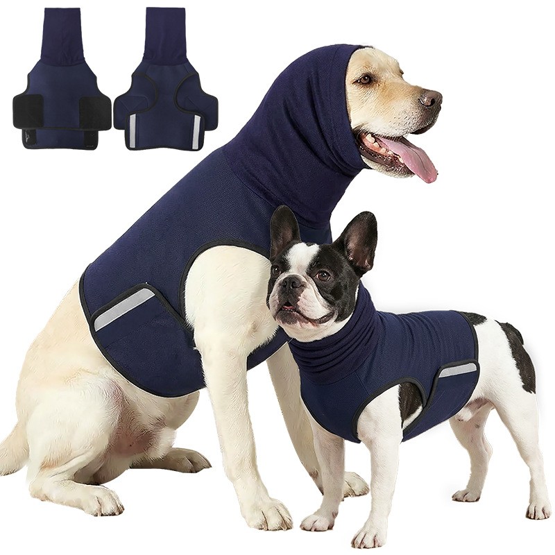 Dog Anxiety Vest with Hood Calming Wrap Stress Relief Coat for Thunder Fireworks