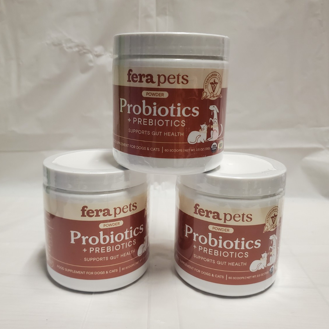 Fera Pets Probiotics + Prebiotics Powder Digestion Aid 3 Jars Exp 01/2028