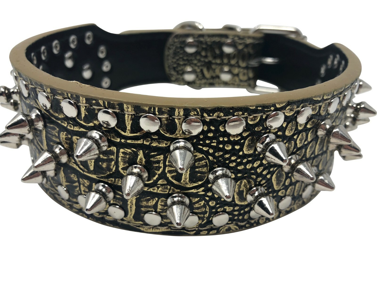 Dog Collar Studded Spikes Rivet Adjustable Faux Leather 2″ wide S M L XL