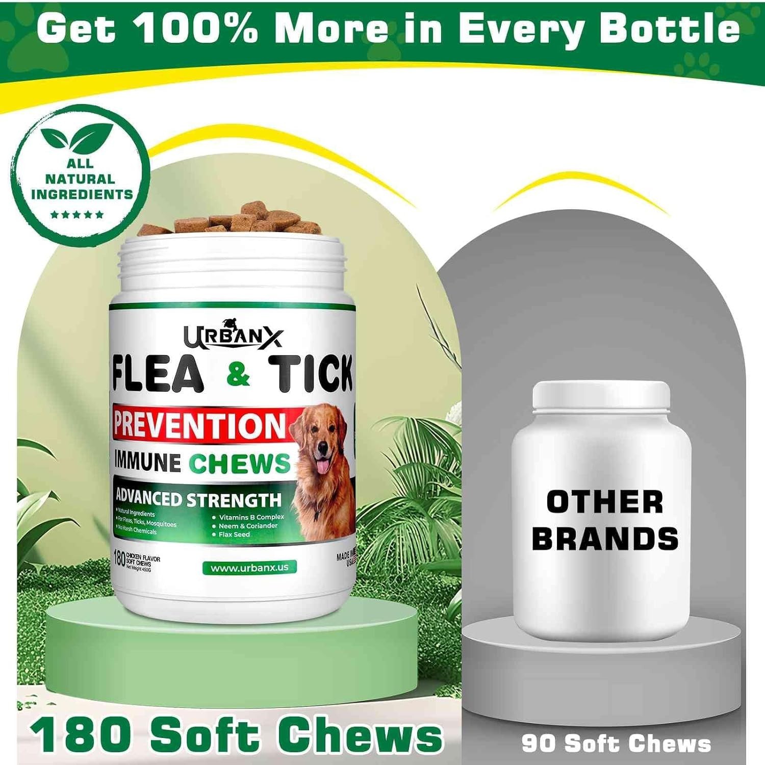 Flea Tick Prevention for Dogs Soft Chews 180 Ct Immune Support All Natural