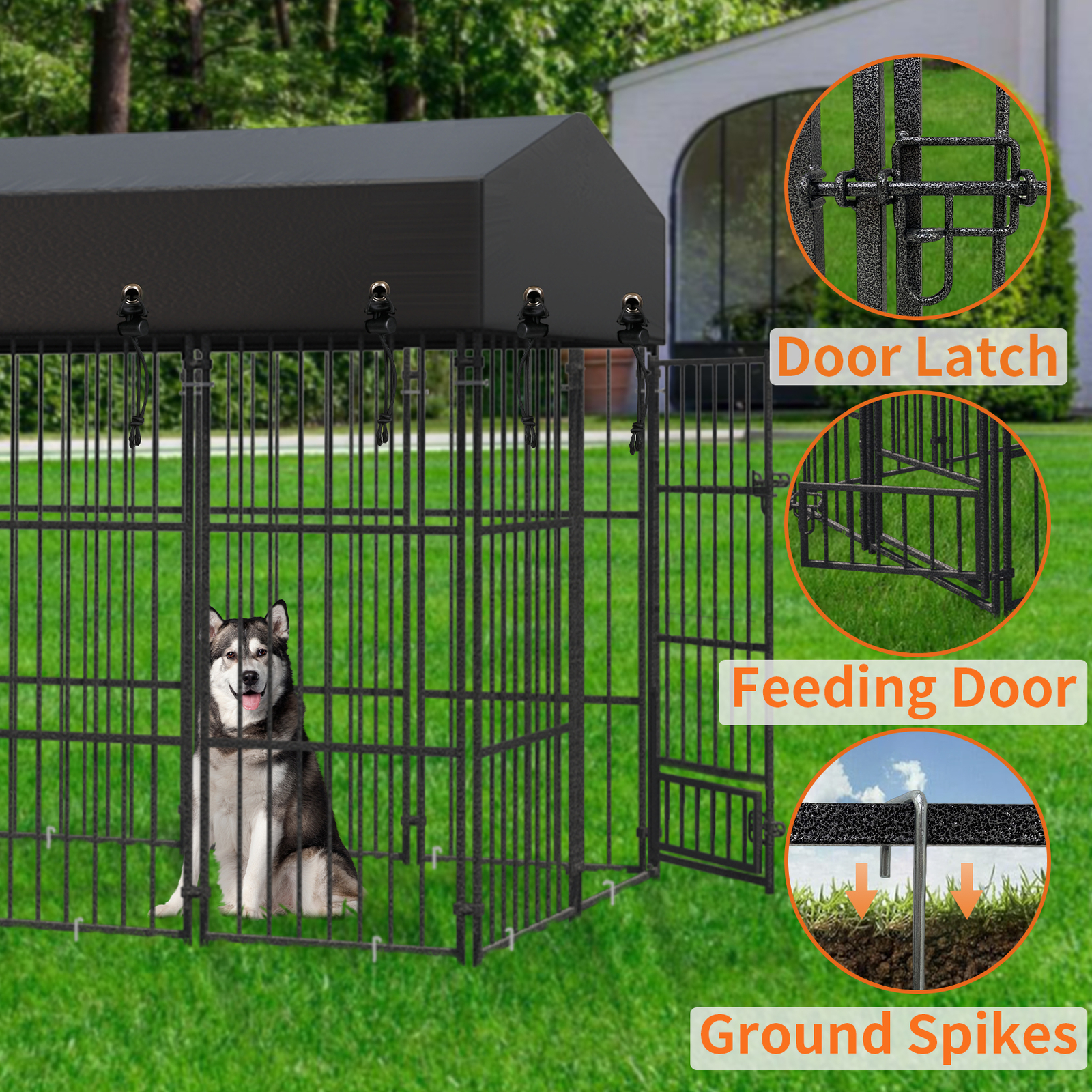 Heavy Duty Dog Kennel Upgrade Antirust Metal Pet Playpen Large Animal Cage House