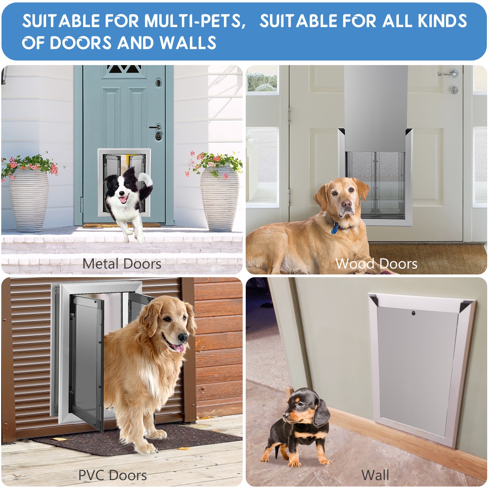 Extra Large Dog Door Aluminum Pet Door Double Panels Automatic Close 16”x21”
