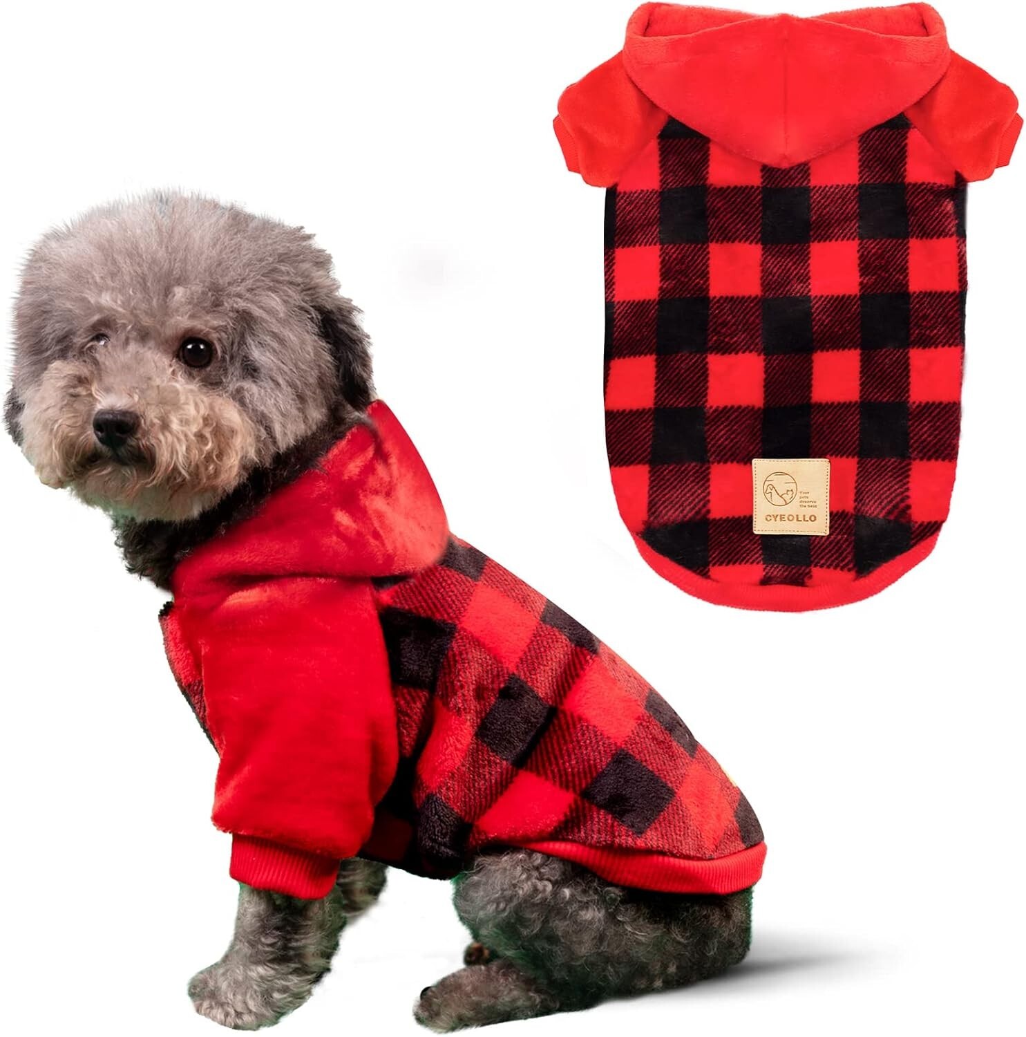 Dog Sweater Hoodie Warm Flannel Sweatshirt Thermal Buffalo Plaid Winter Coat