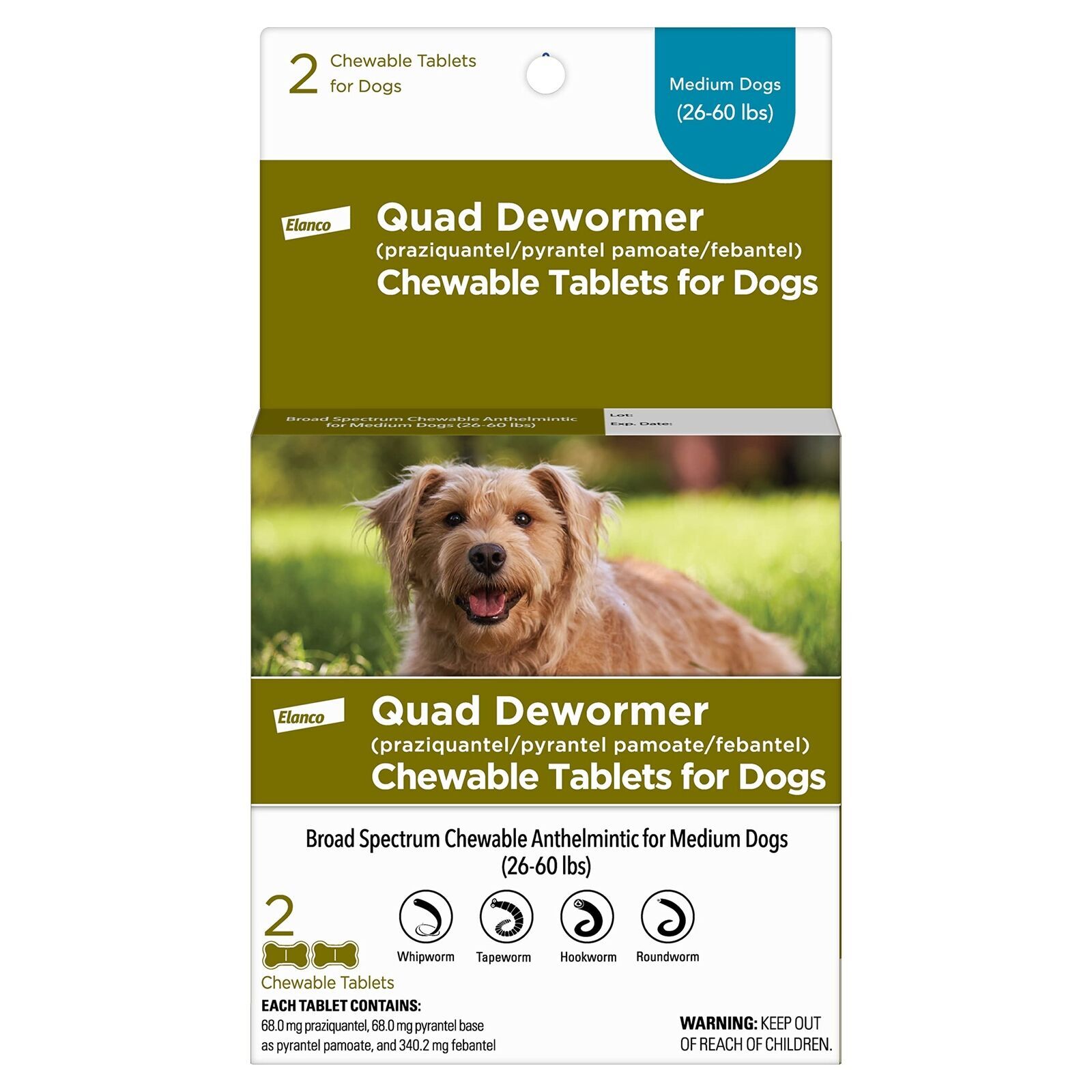 Bayer Quad Chewable Dewormer for Medium Size Dogs