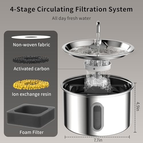 Stainless Steel Cat Water Fountain, 3L/101oz Pet Water Fountain, Dog Waterer …