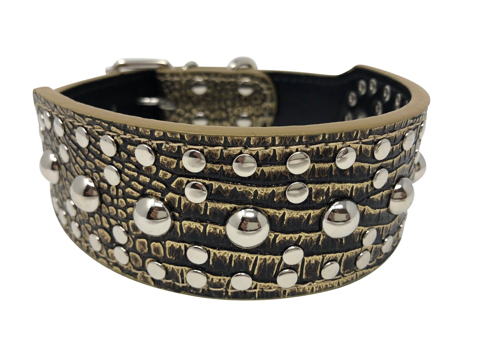 Dog Collar Studded Rivet Adjustable Faux Leather 2″ wide S M L XL 13 Colors
