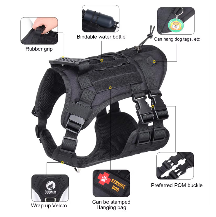 Military Tactical Dog Harness No-pull Heavy Duty MOLLE Training Service Dog Vest