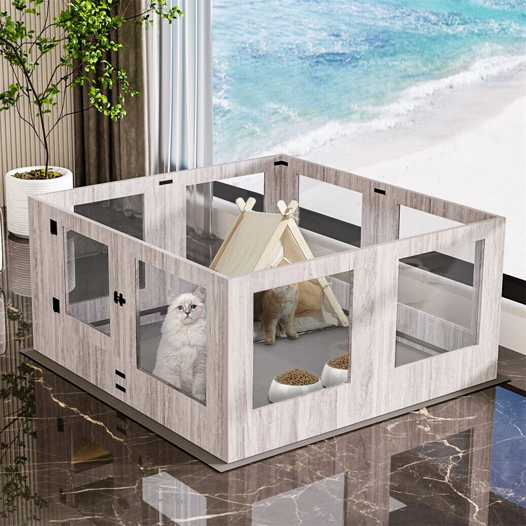 XXXL Large Tempered Glass Pet Whelping Playpen Dog Pen Box with Protective Ledge