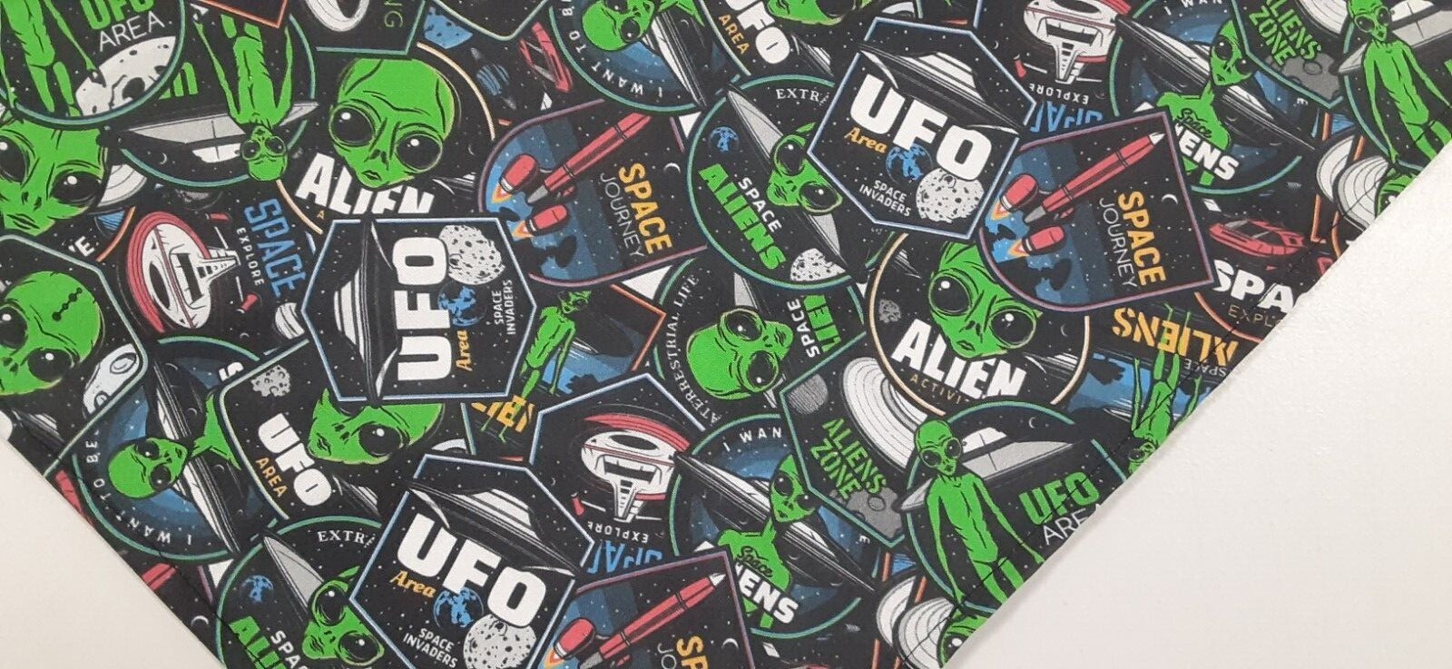 Buster Brown Dog Bandana, Scarf, Tie On, UFO, Aliens, Halloween, Black, S, M, L