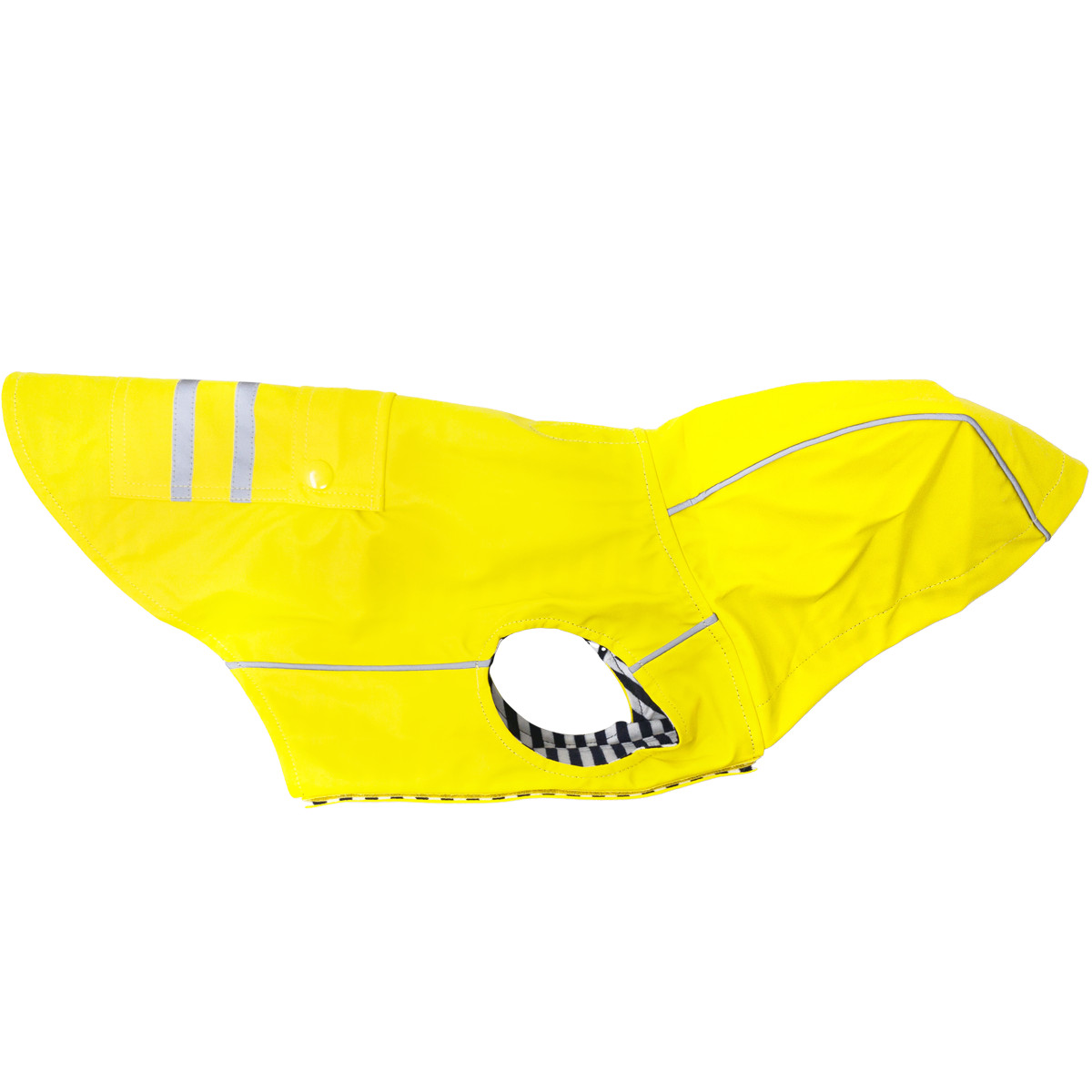 Doggie Design Slicker Raincoat for Dogs Yellow Reflective Hood Striped Lining