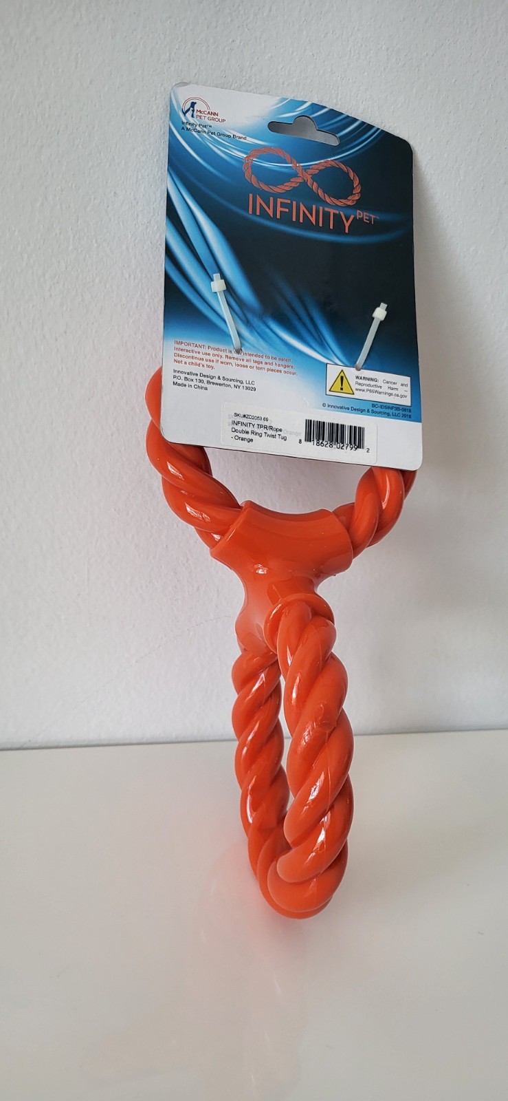 Infinity Pet Dog Toy Tough Double Ring Twist Tug Durable Chew Orange | New
