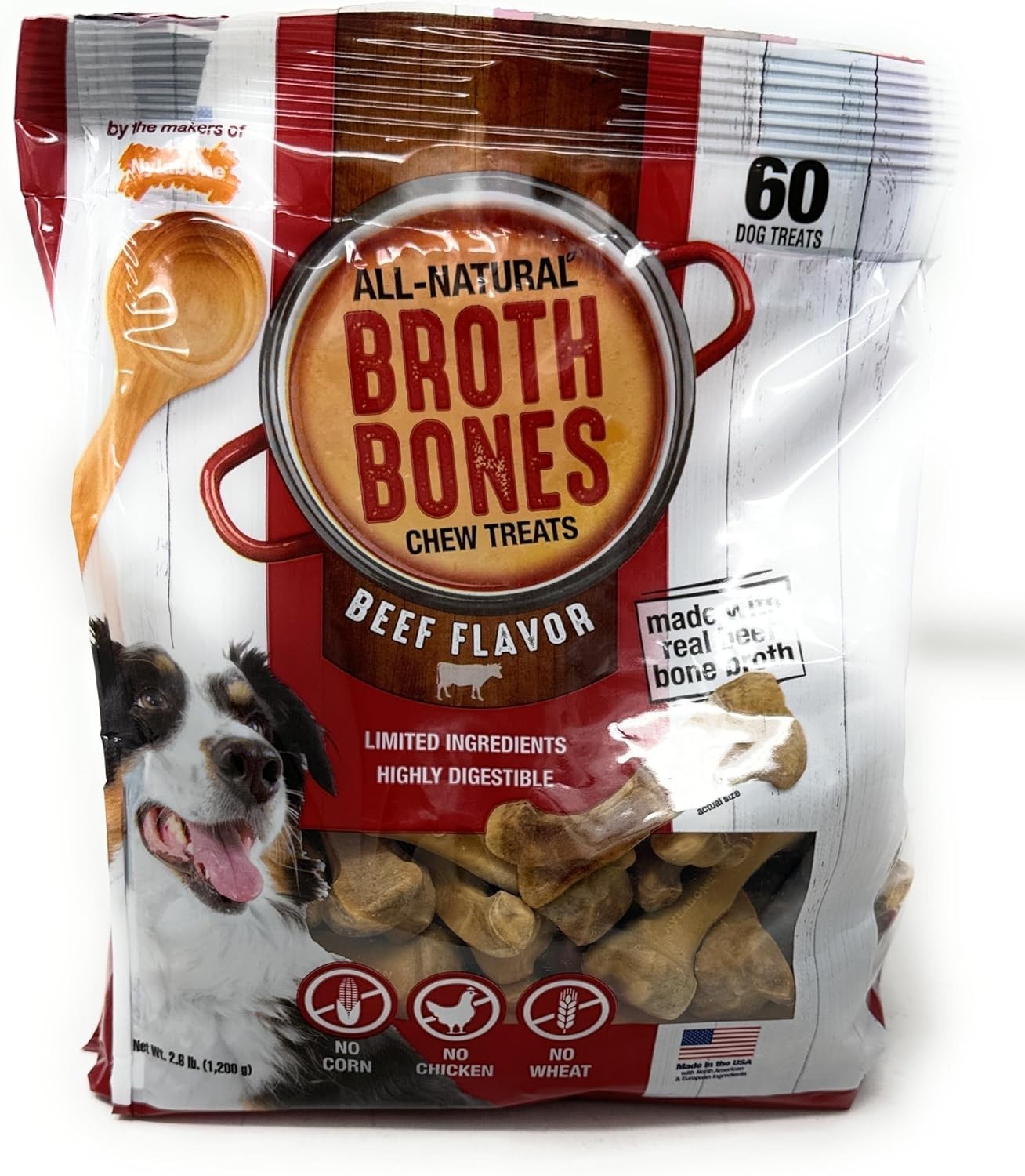 Nylabone Broth Bones Natural Edible Dog Treats – Beef Flavor 60 ct 2.60 lb