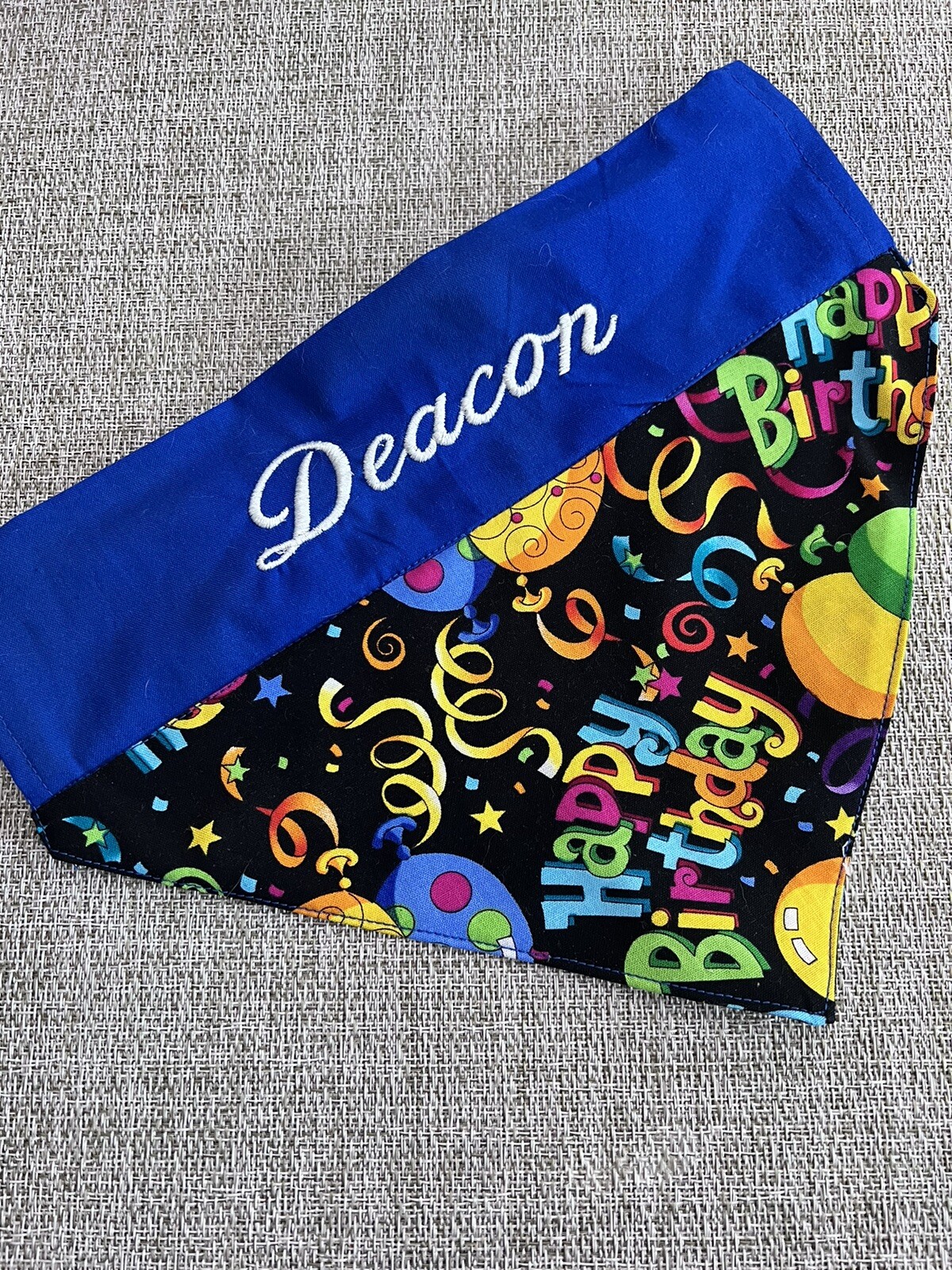 dog bandana over collar made to order, Happy Birthday, Monogram., Personalized