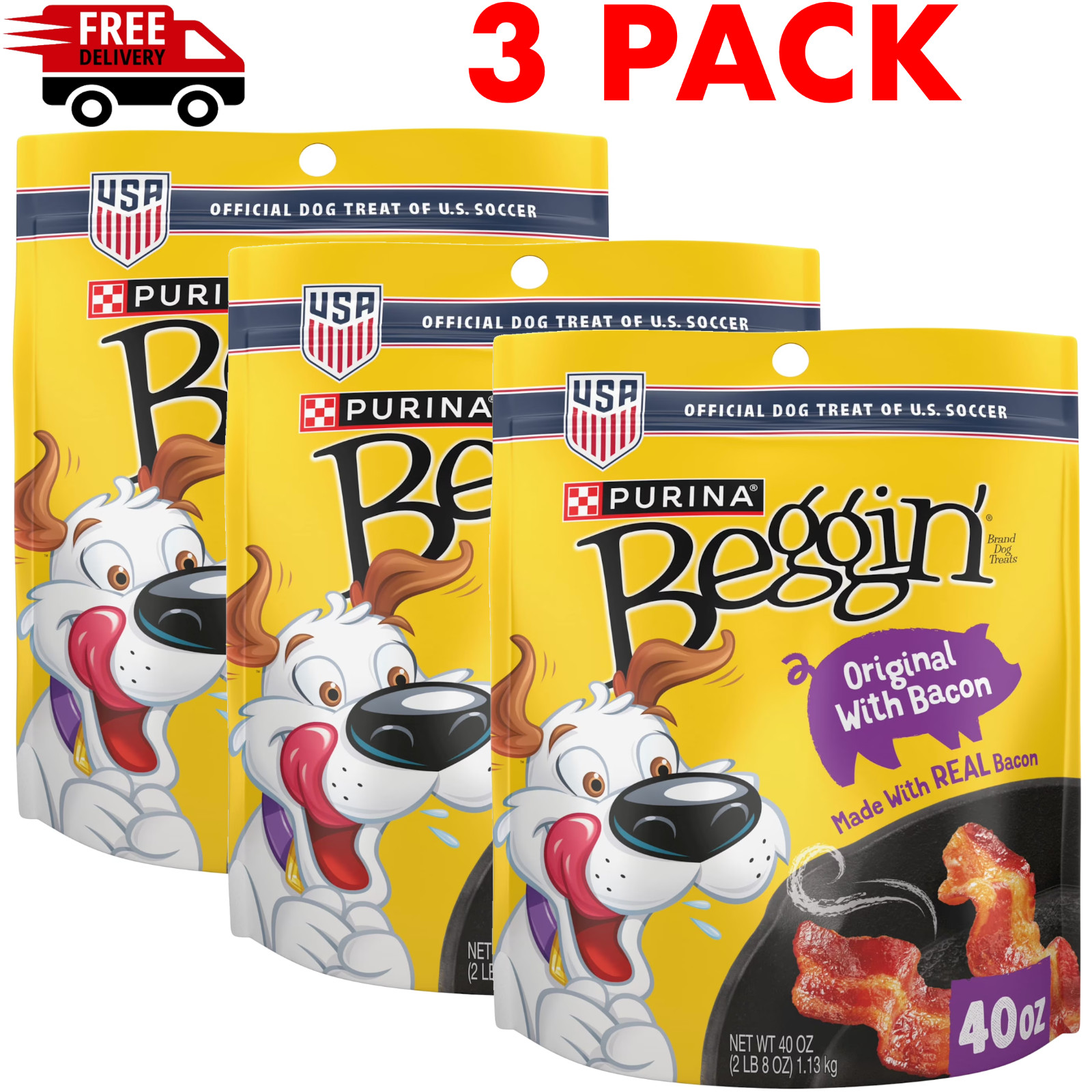3 PACK – Purina Beggin’ Strips Bacon Flavor Soft Dog Treats Tender Chews, 40 oz