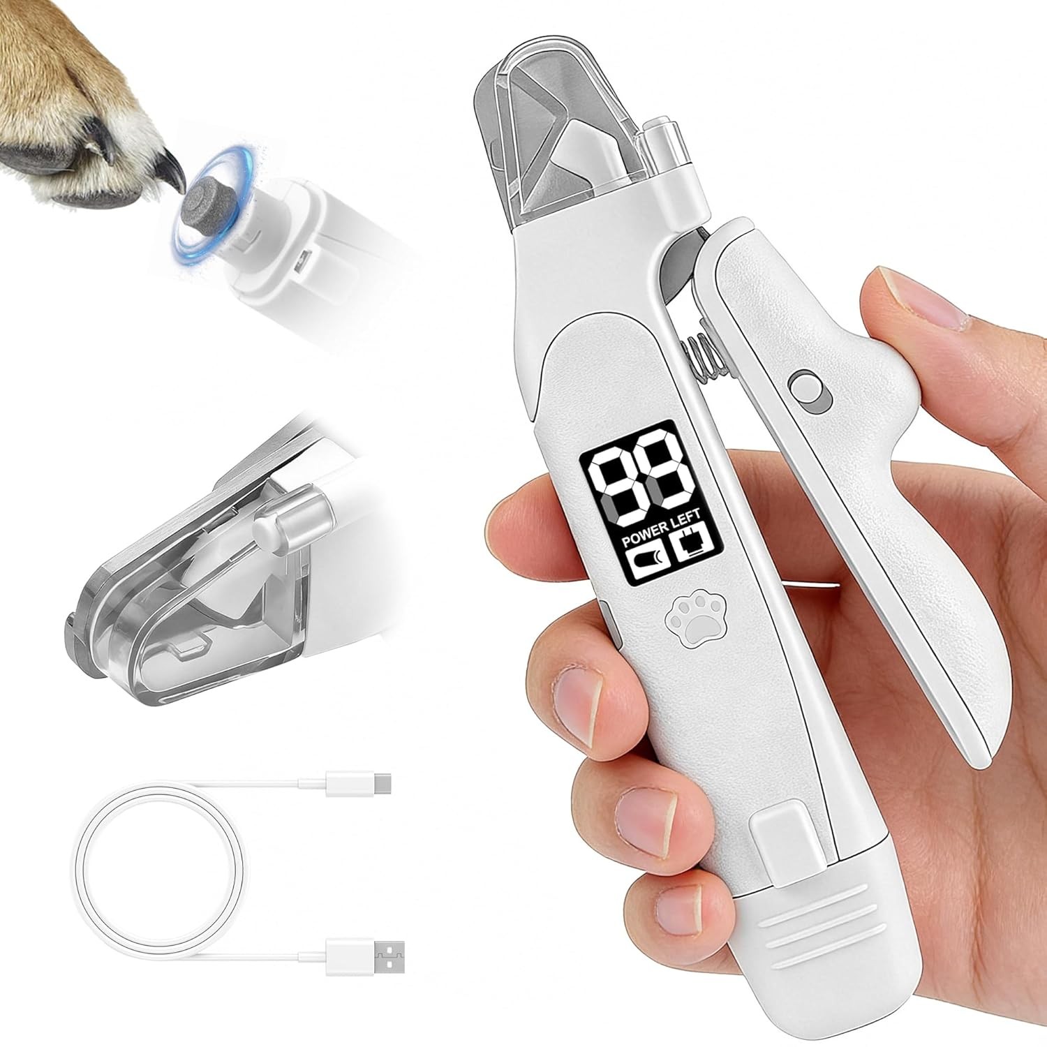 2-in-1 Dog Cat Nail Clipper Grinder Pet Claw Care Trimmer with Light for S/M/L