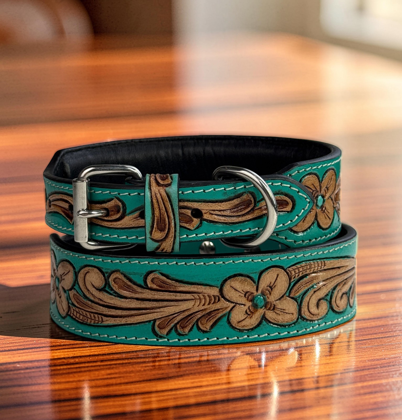 Western Leather Handmade Pet Dog Collar Heavy Duty Hand Tooled Adjustable