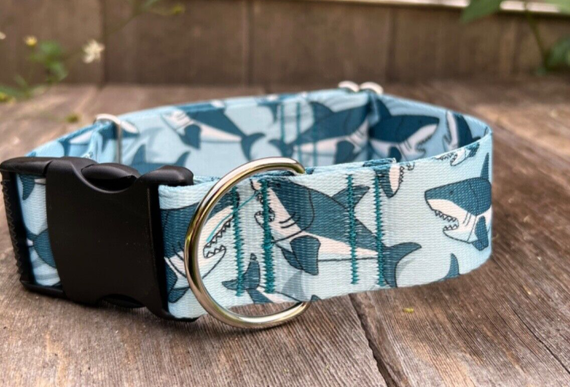 1 .5 inch Wide Sharks Beach Collar Quick Release Adjustable Handmade in the USA