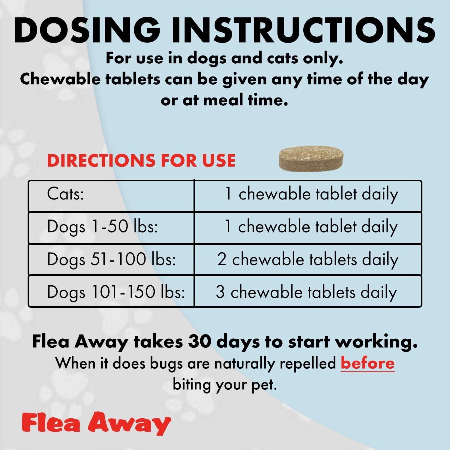 Flea Away 100 Chewable Tablets Flea, Tick & Mosquito Repellent for Dogs & Cats