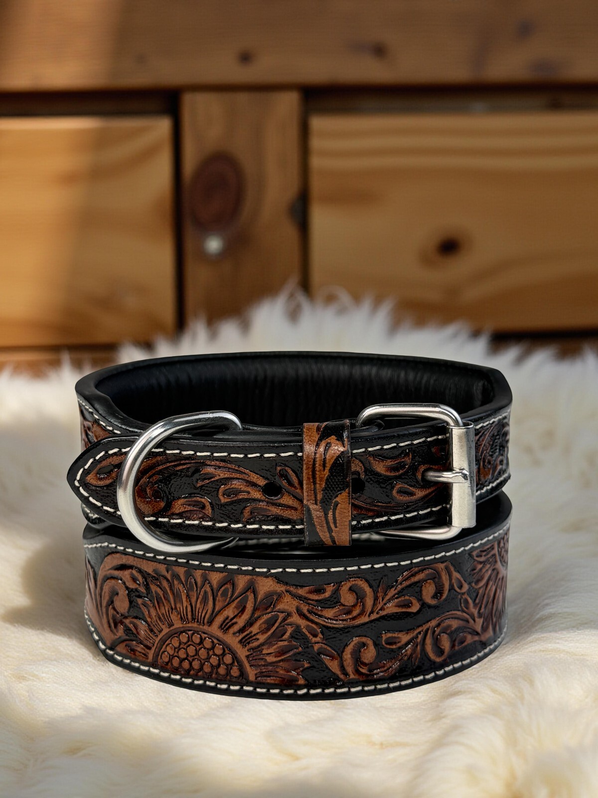 Western Leather Handmade Pet Dog Collar Heavy Duty Hand Tooled Adjustable