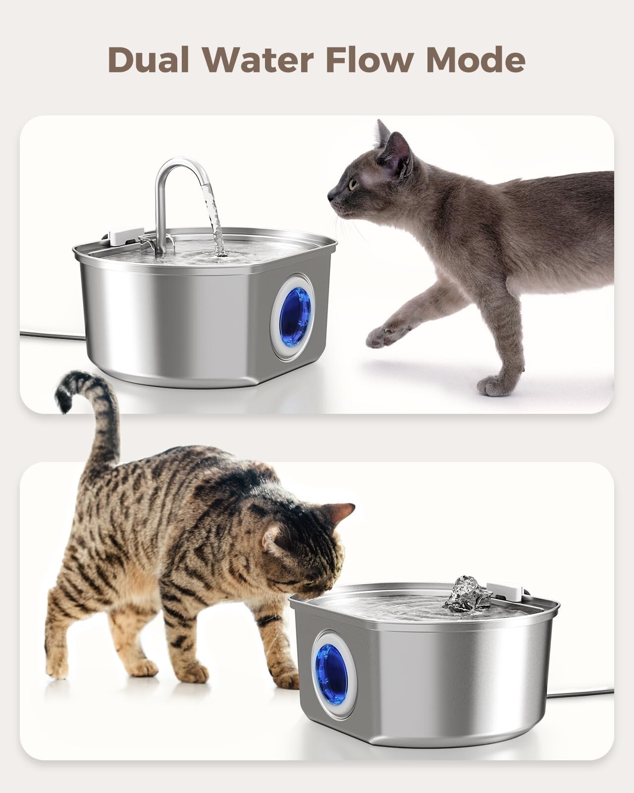 Stainless Steel Cat Water Fountain 3.2L Pet Drinking Fountain Dispenser for Cats