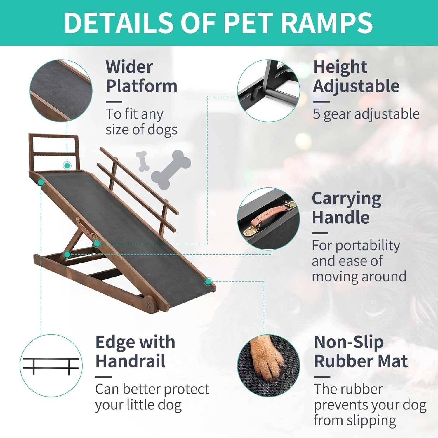 NAIZEA 63″ L Dog Ramp, Extra Large Adjustable Folding Pet Ramp With Side Rails