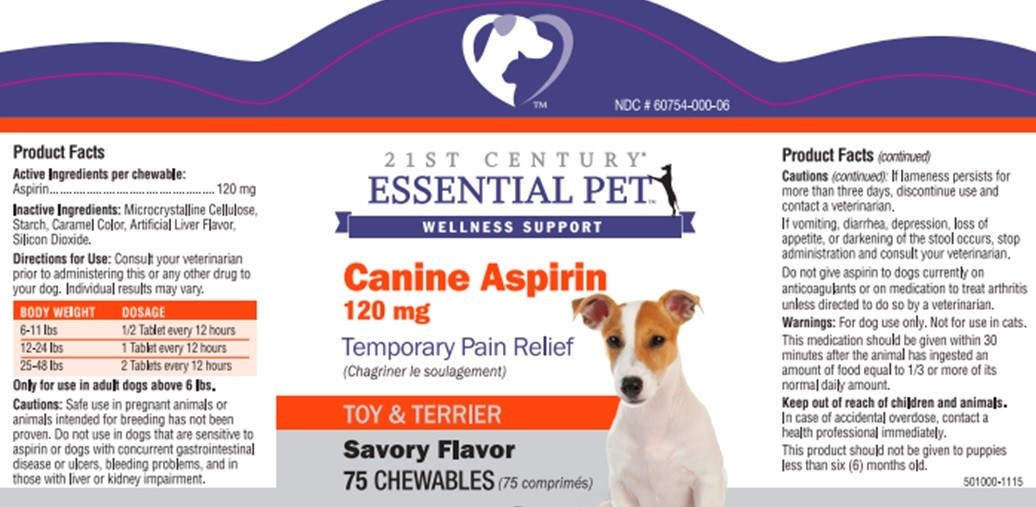 Essential Pet Canine Aspirin for Small-Med Dogs 6-50 lbs 120Mg 75 Chews Sealed!