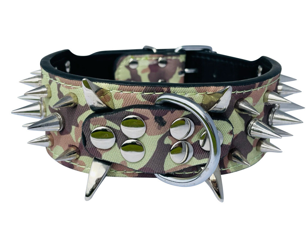 Dog Collar Sharp Spikes Spike Rivet Adjustable PU Leather 2″ wide S M L XL