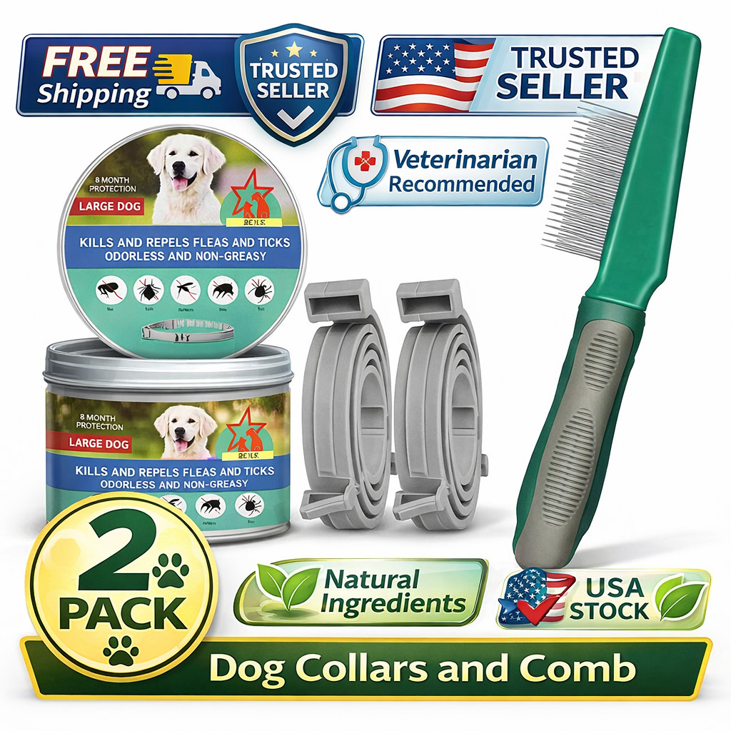 2-Pack Dog Flea & Tick Collar with Comb Waterproof 8 Months Protection