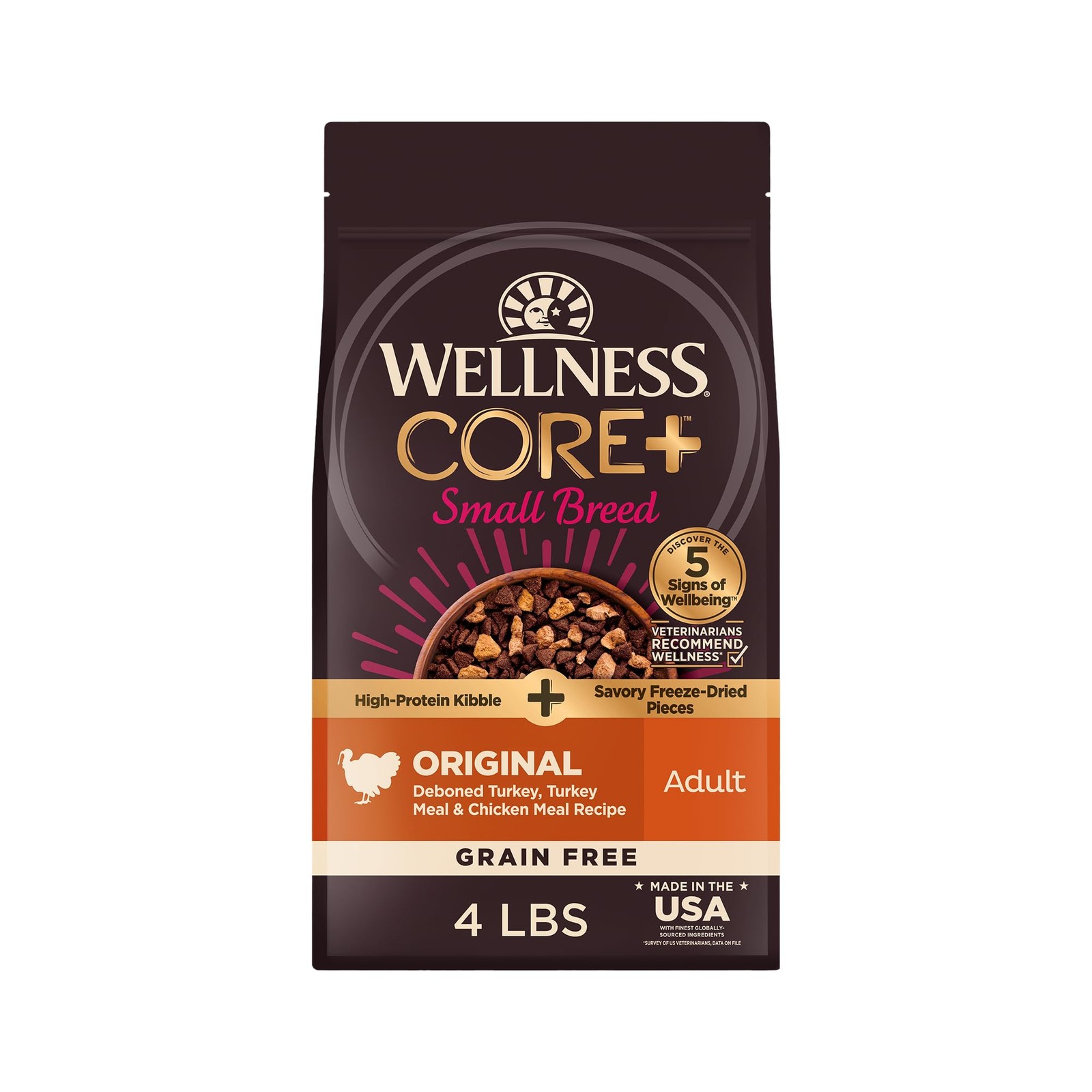 Wellness CORE+ Dry Dog Food with Freeze Dried 4 Pound (Pack of 1), Turkey