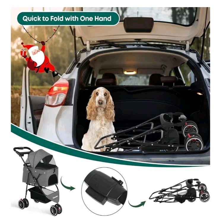 CHIHUAHUA 🐕 Pet Dog Cat Stroller for Sm~lrg Dogs Cats w/ Cup Holder Blk~n~Gry👀
