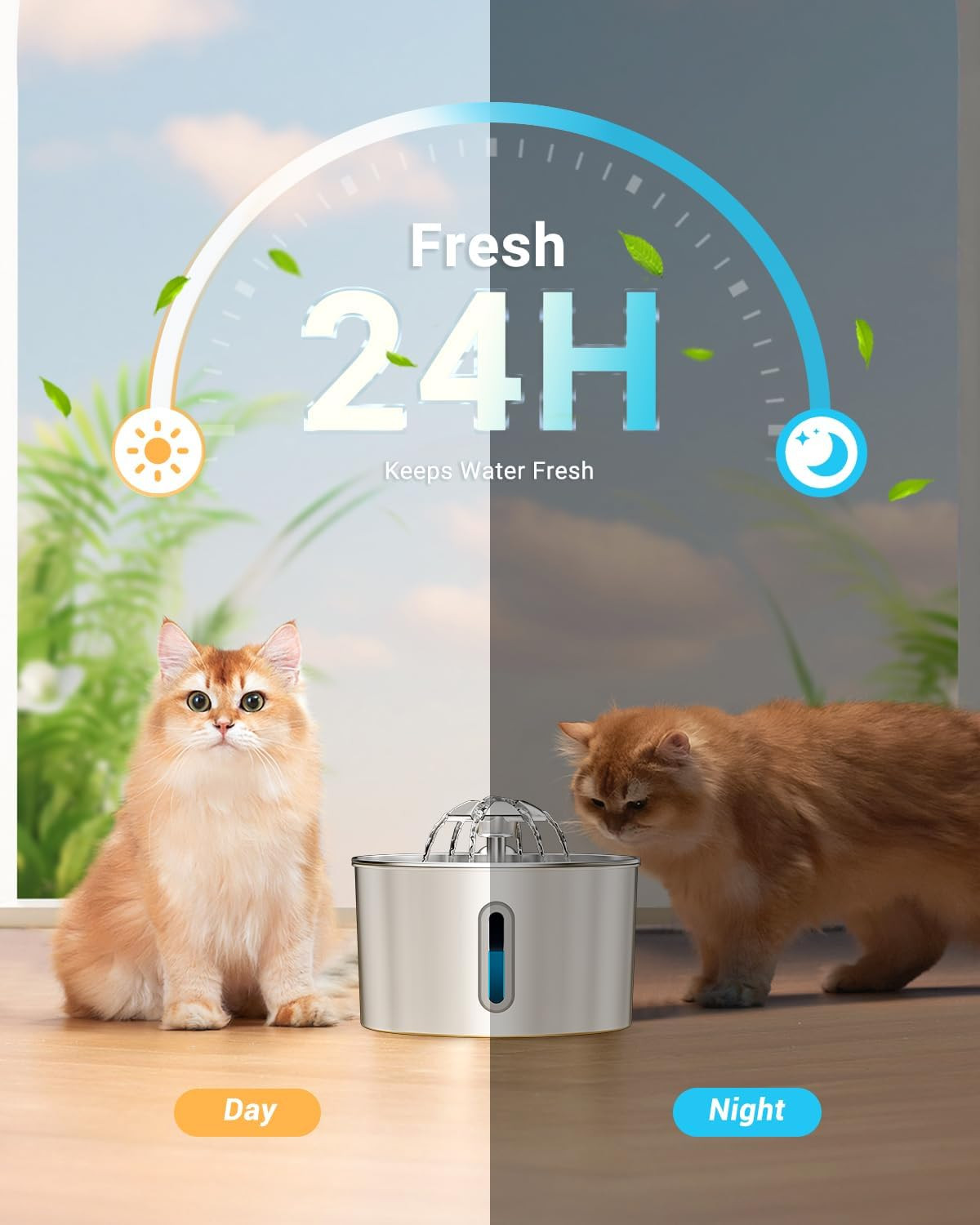 Cat Water Fountain Stainless Steel – 74Oz/2.2L Corded Pet Water Dispenser Automa