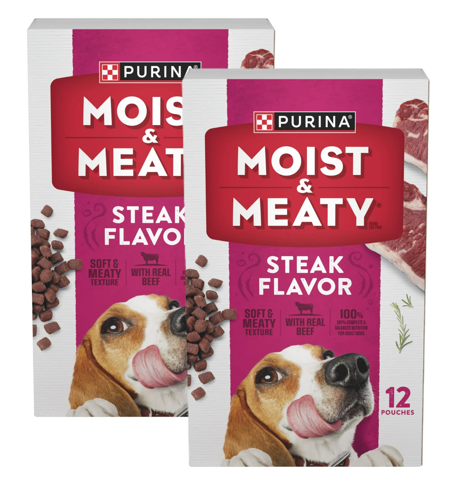 Purina Moist & Meaty Dry Dog Food High Protein Steak Flavor with Real Beef 24 Ct