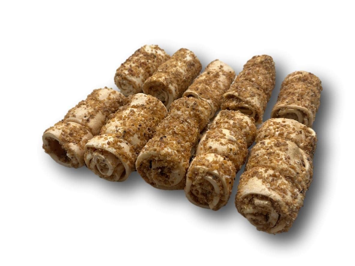 – 3” Mini Cheek Rolls with Bully Dust Sprinkles, 10 Pack, Long Lasting Dog Bo…