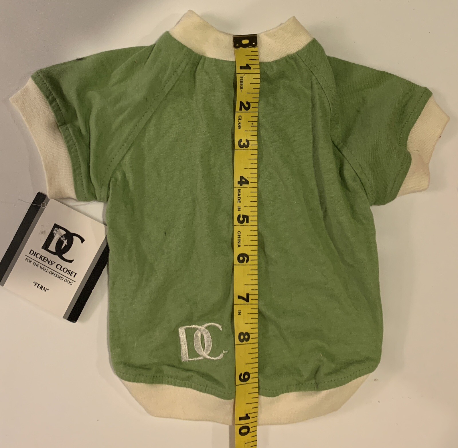 Dickens’ Closet Fern Green Short Sleeve Dog Shirt With White Trim Size Small NWT