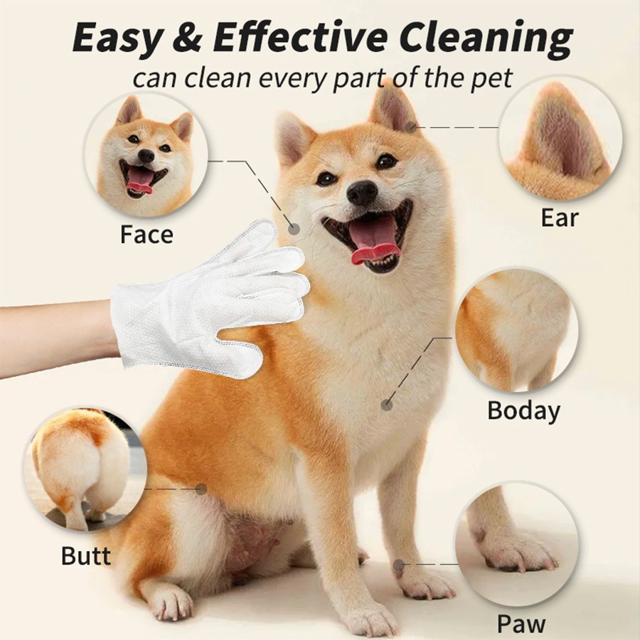 Pet Grooming Gloves Wet Wipes For Dogs And Cats Dog Cleaning Glove Wipes