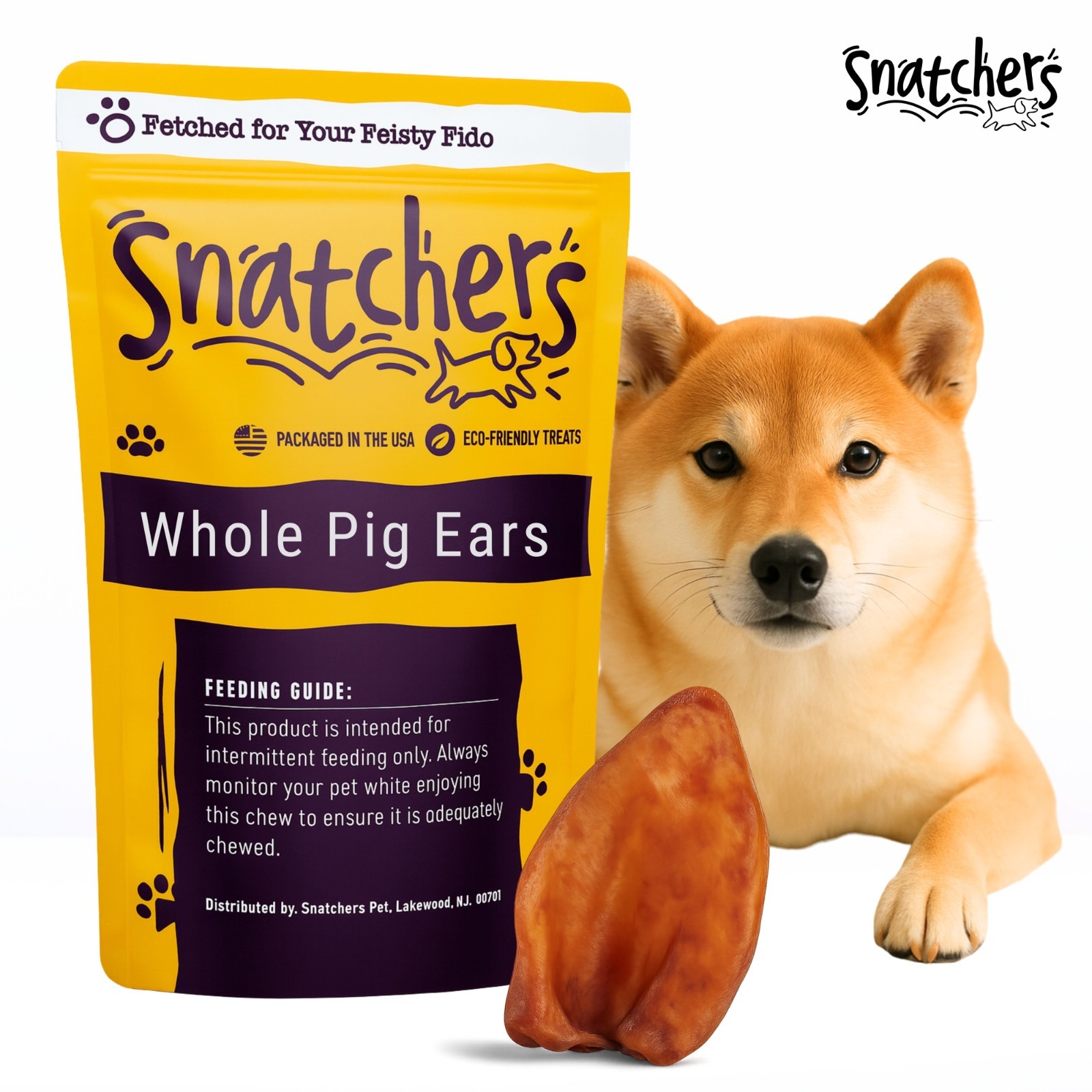 Jumbo All-Natural Pig Ear Dog Chews, Healthy Long-Lasting Pork Treat