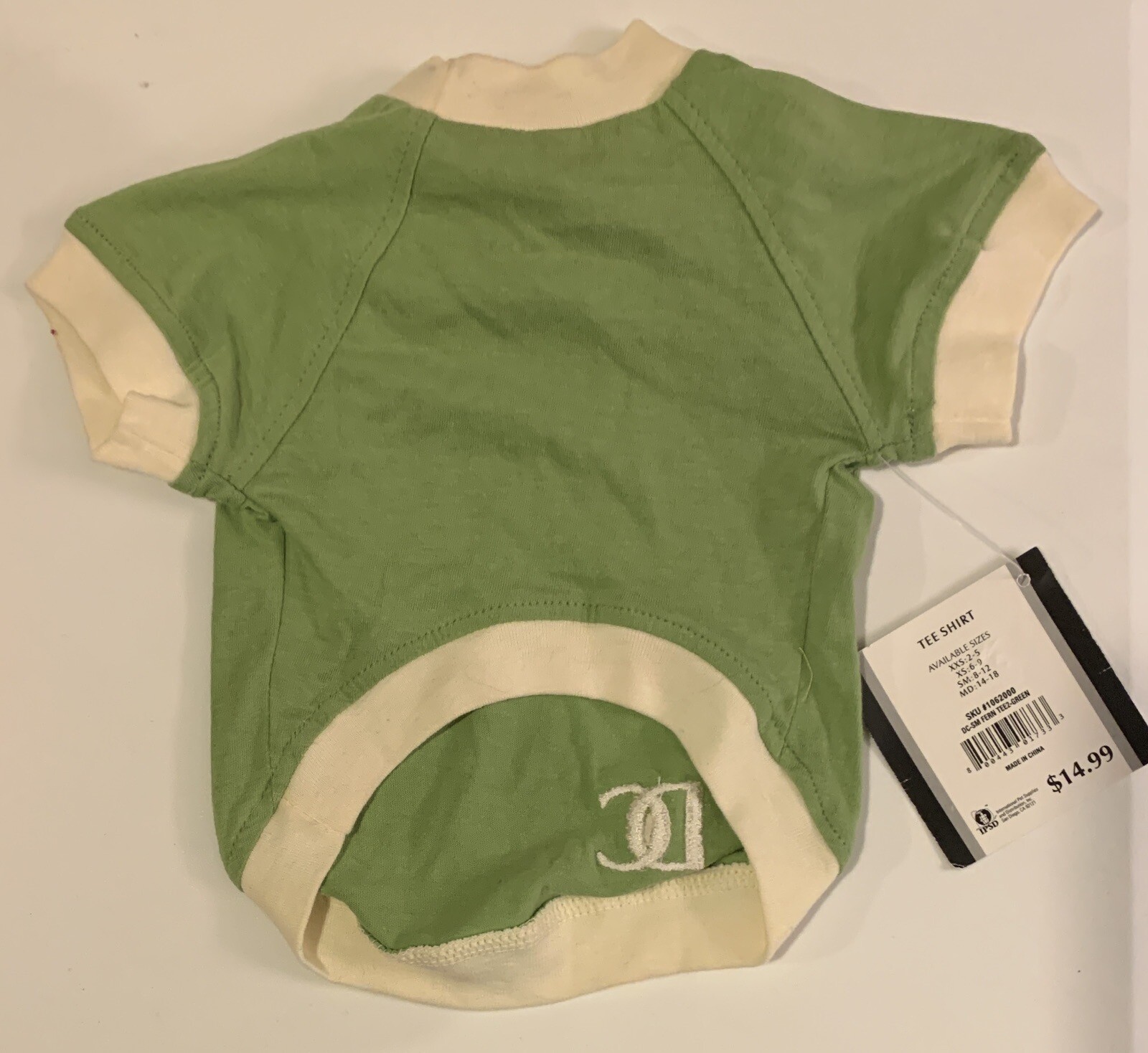 Dickens’ Closet Fern Green Short Sleeve Dog Shirt With White Trim Size Small NWT