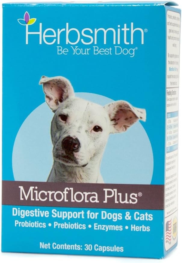 Herbsmith Microflora Plus – Dog Digestion Aid –Probiotics and 30 Capsules