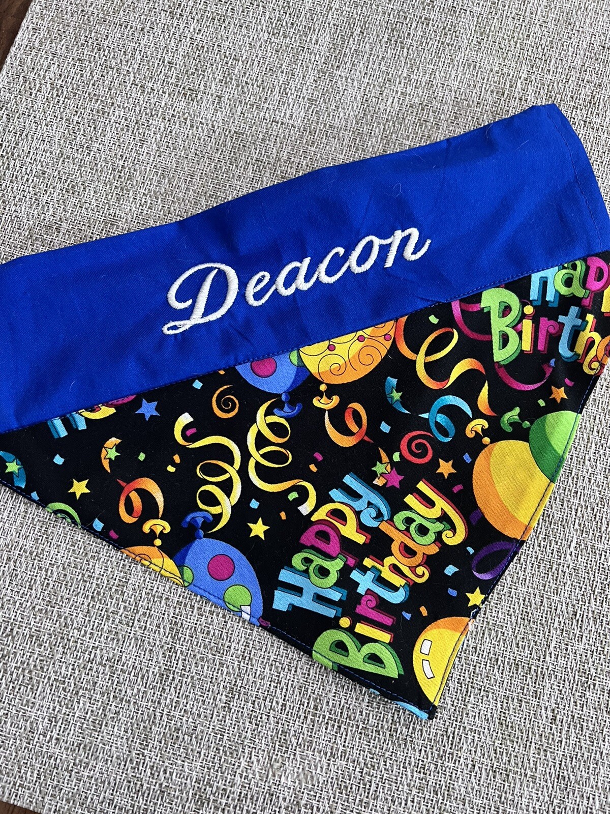 dog bandana over collar made to order, Happy Birthday, Monogram., Personalized