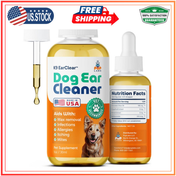 Ear Clear, Natural Dog Ear Cleaner and Infection Treatment for Dogs, Dog Drops