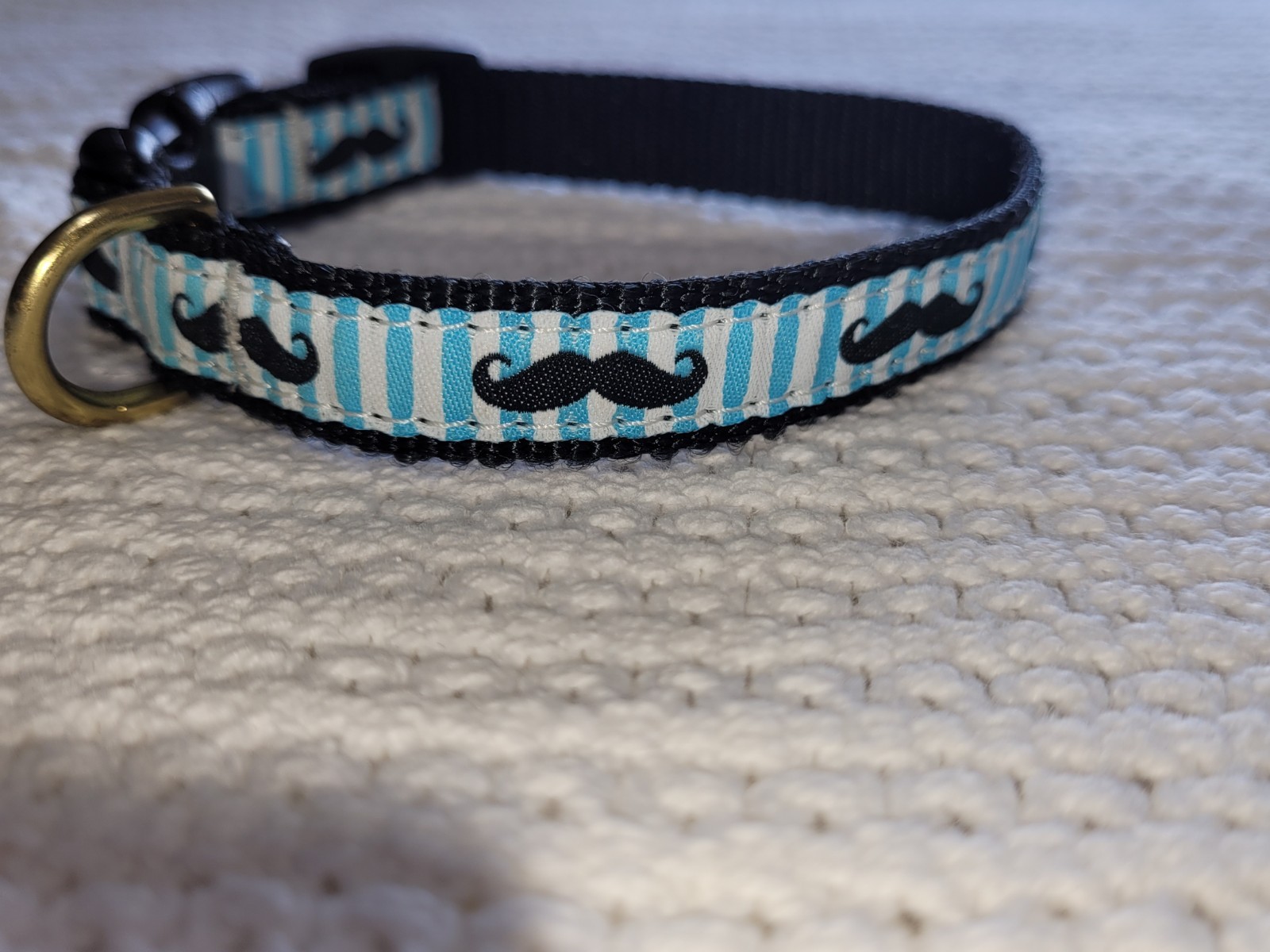 Up Country White And Blue Dog Collar Mustaches Adjustable Made In USA Xtra Small