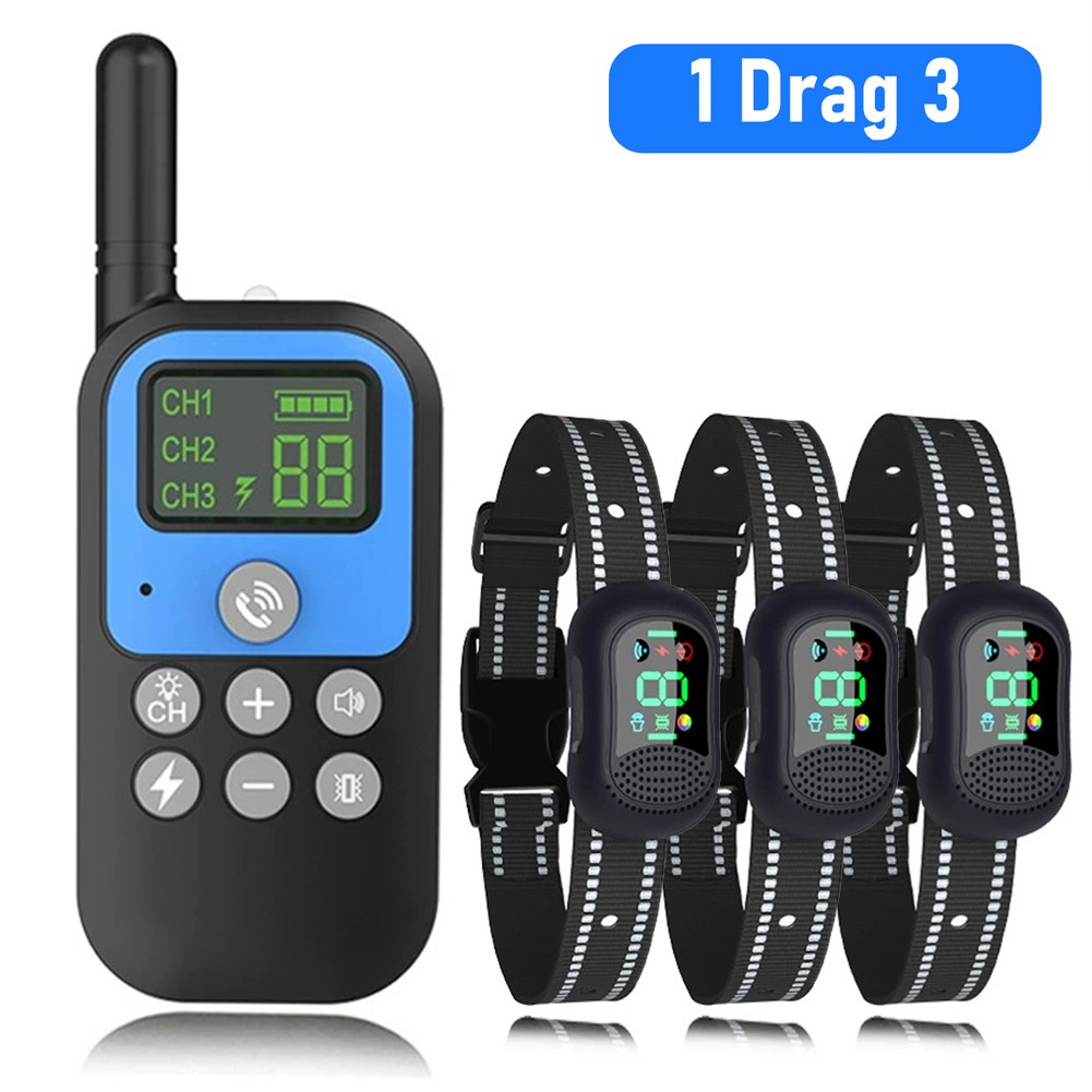 1 Drag-1/2/3 Pet Dog Remote Control Anti Barking Collar Training Collar Shock