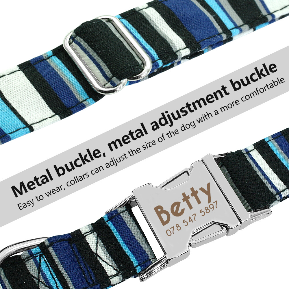 Nylon Cotton Personalized Dog Collar Pet Nameplate Custom Engrave ID Collar Tag
