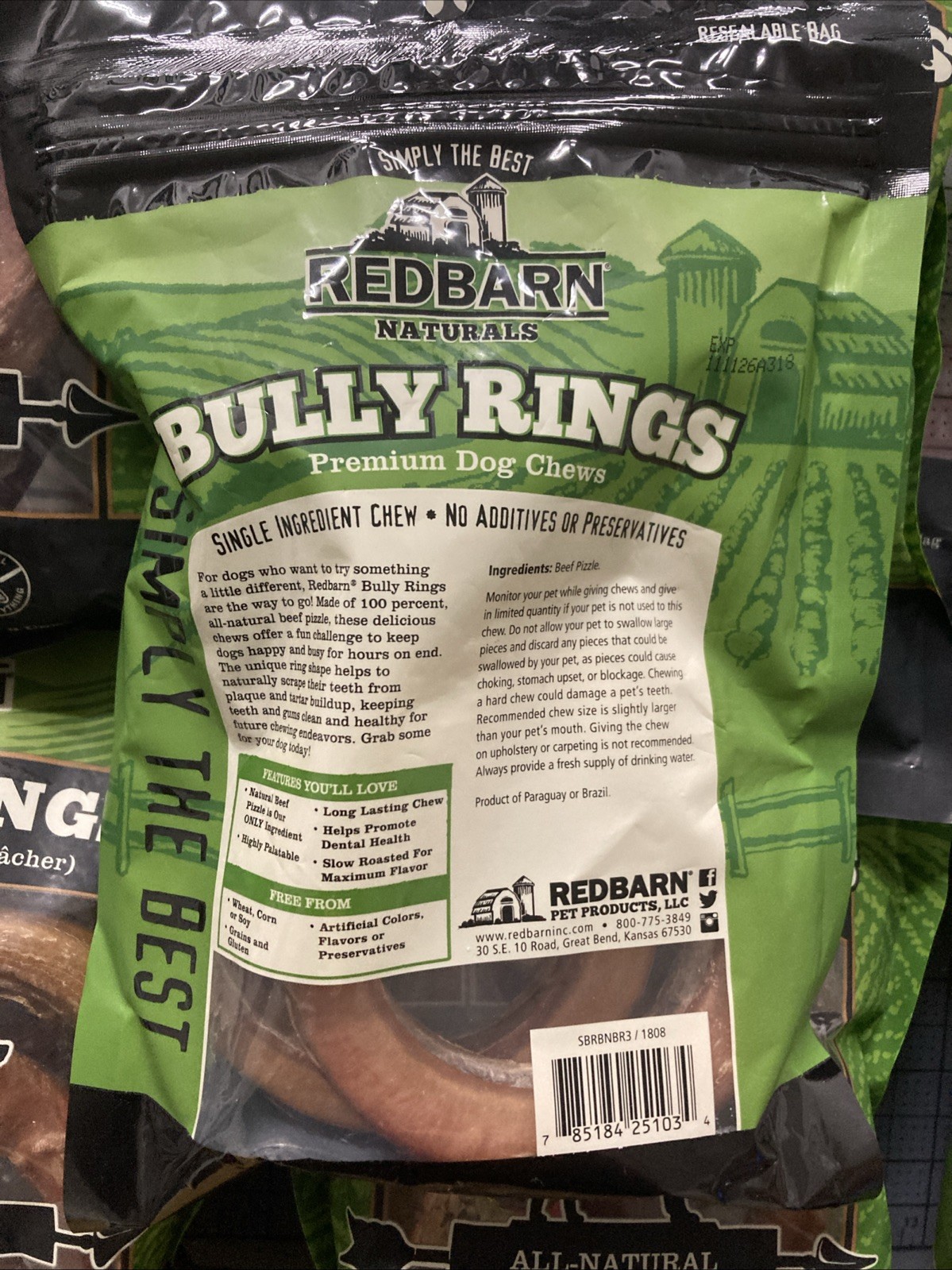 6 PACK Redbarn Pet Products Bully Rings Dog Chew, 3 Count / Bag By Redbarn Gl
