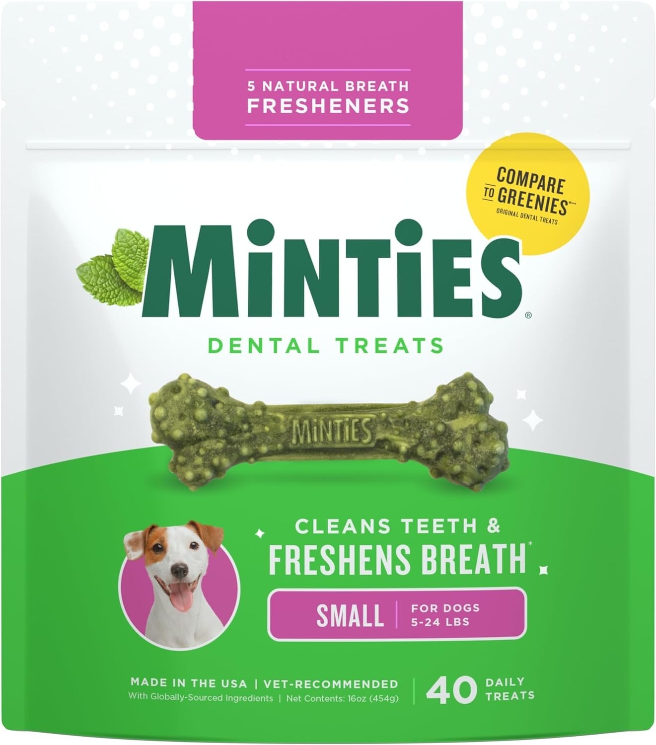 Vet Recommended Dog Dental Bones – Fresh Mint Flavor, 40 Chews for Small Dogs