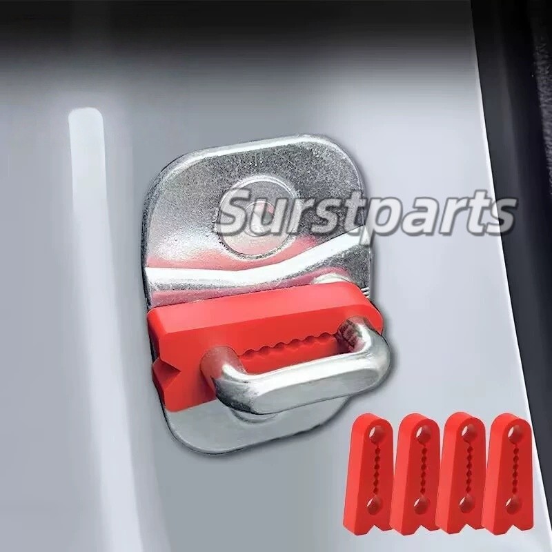 4X Red Car Door Lock Cover Pad, Silicone Shock Absorber for Sedan/ SUV